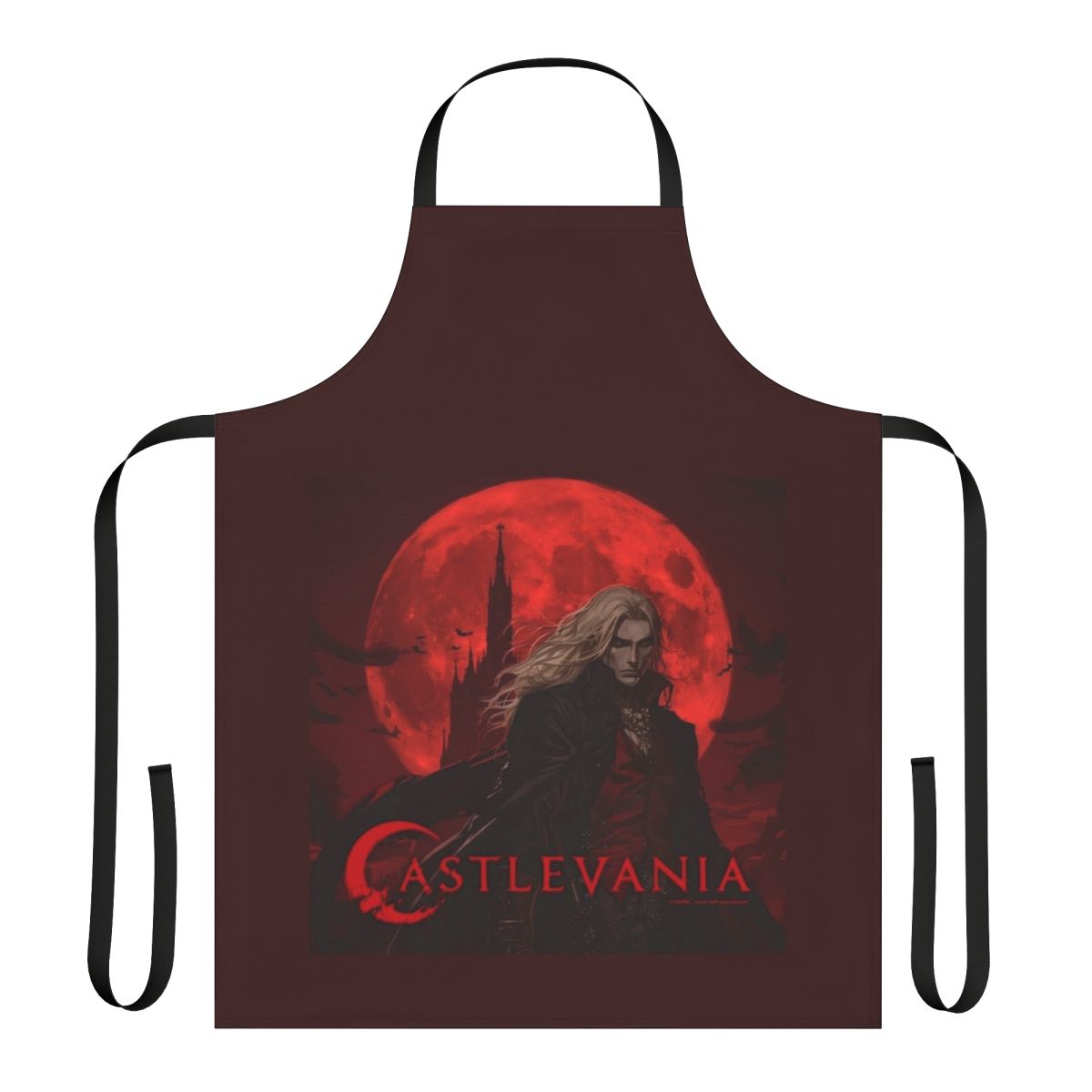 Castlevania inspired apron featuring a Netflix fan art design of Alucard