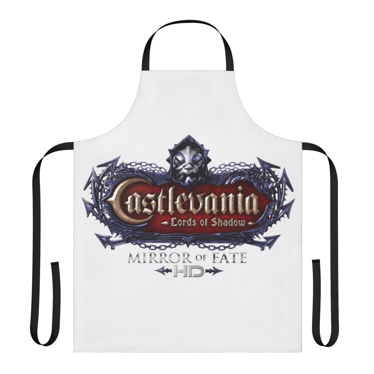 Castlevania-inspired apron featuring characters like Alucard, Trevor Belmont, and Sypha Belnades