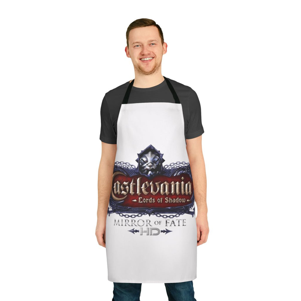 Castlevania-inspired apron featuring characters like Alucard, Trevor Belmont, and Sypha Belnades