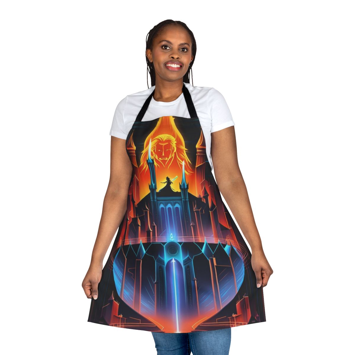 Castlevania-inspired art apron featuring iconic characters and imagery from the classic video game series.