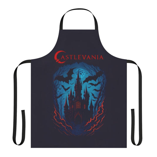 Castlevania-inspired blue mist apron with Belmont family crest and vampire hunter design