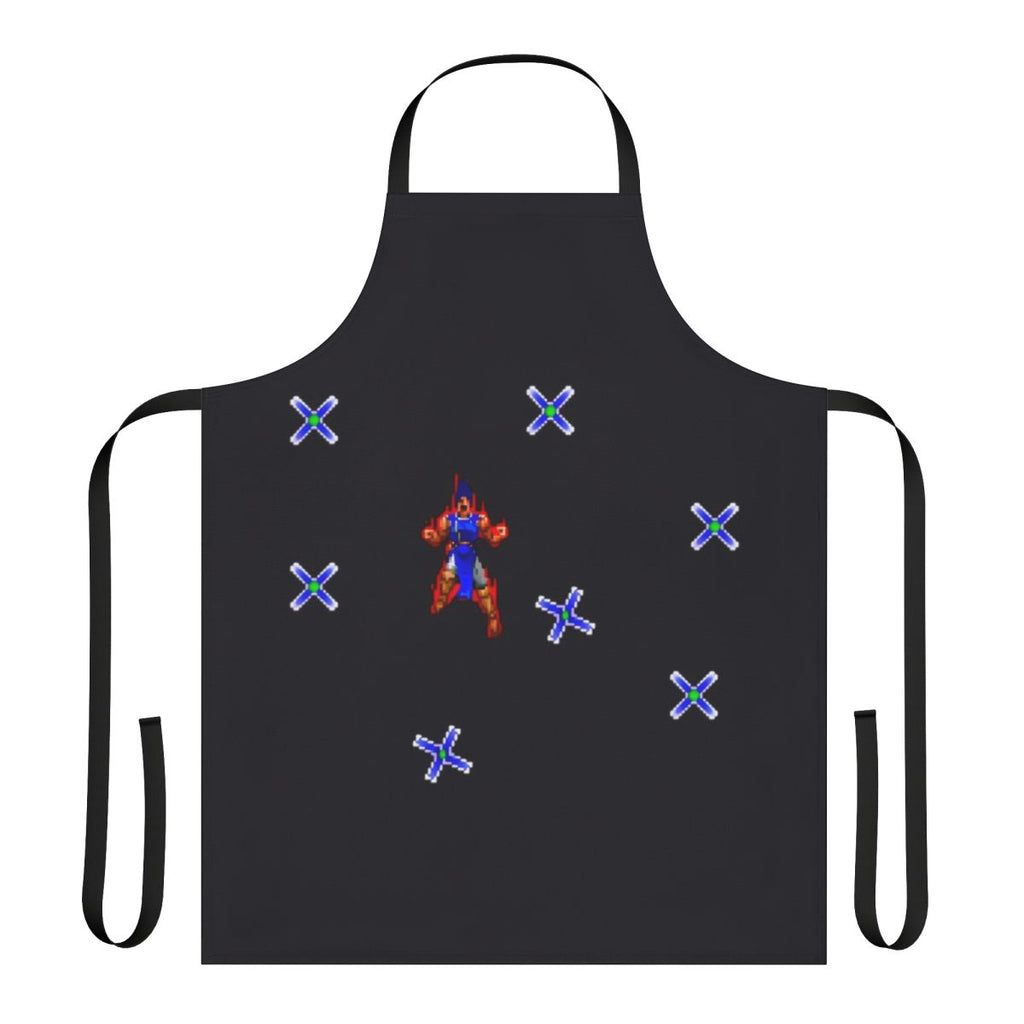 A classic-style apron featuring a Castlevania-inspired cross design, perfect for retro gaming enthusiasts.