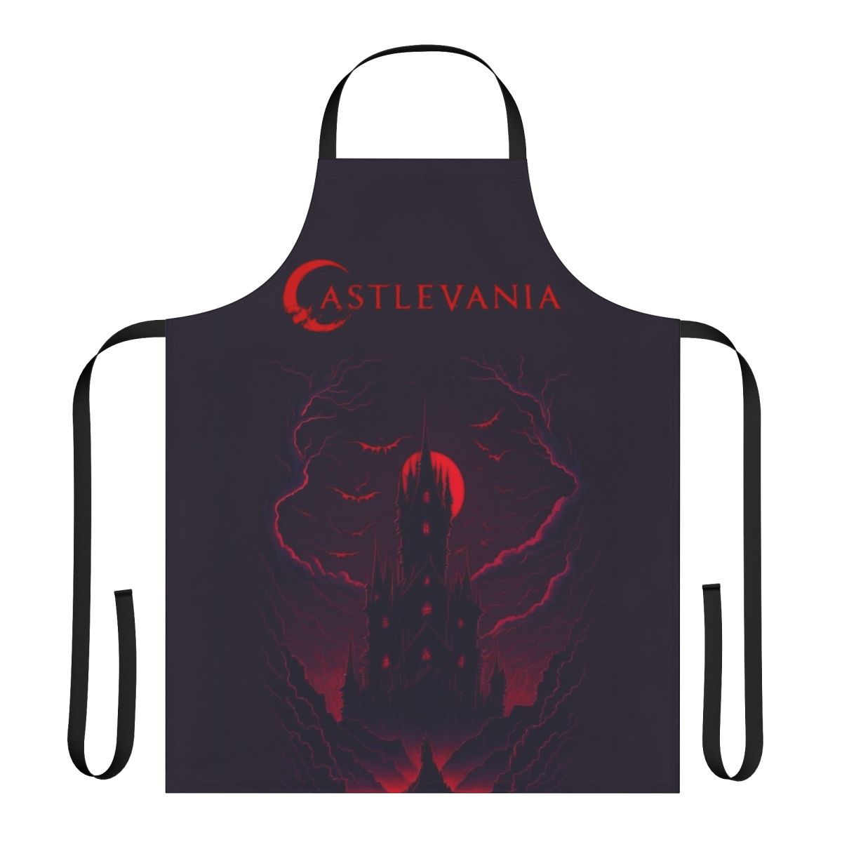 Castlevania-inspired dark apron with gothic and vampire-themed design