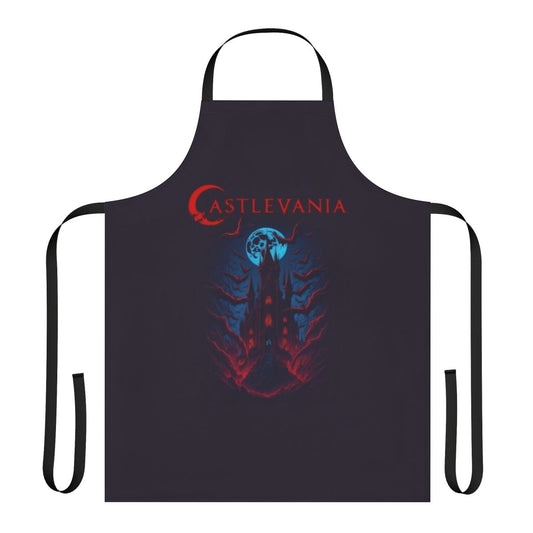 A dark fantasy-themed apron featuring Castlevania characters and imagery