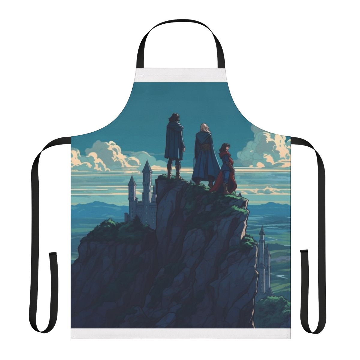 Castlevania-inspired fantasy apron featuring characters Trevor Belmont, Sypha Belnades, and Alucard
