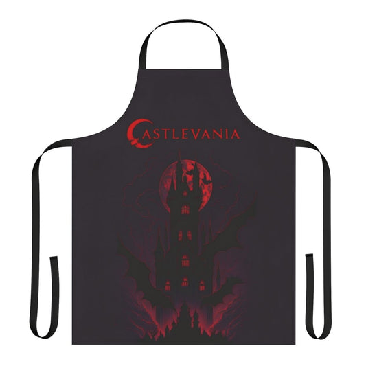 A dark, gothic-style apron with Castlevania-inspired imagery and symbols