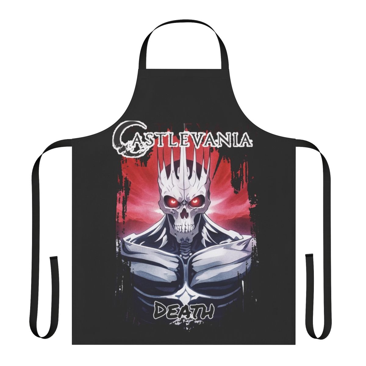 Castlevania-inspired apron featuring a dark, gothic design with vampire and villain elements