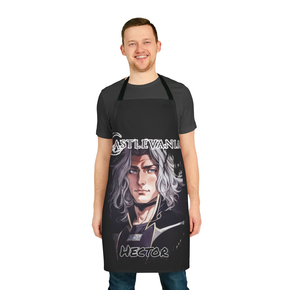 Castlevania-inspired Hector Forge Master apron featuring the iconic Castlevania logo and character design