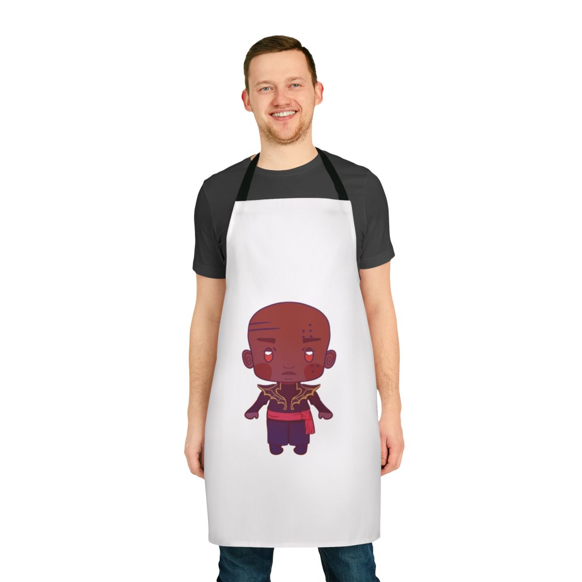 A high-quality apron featuring the character Isaac from the Castlevania Netflix series.