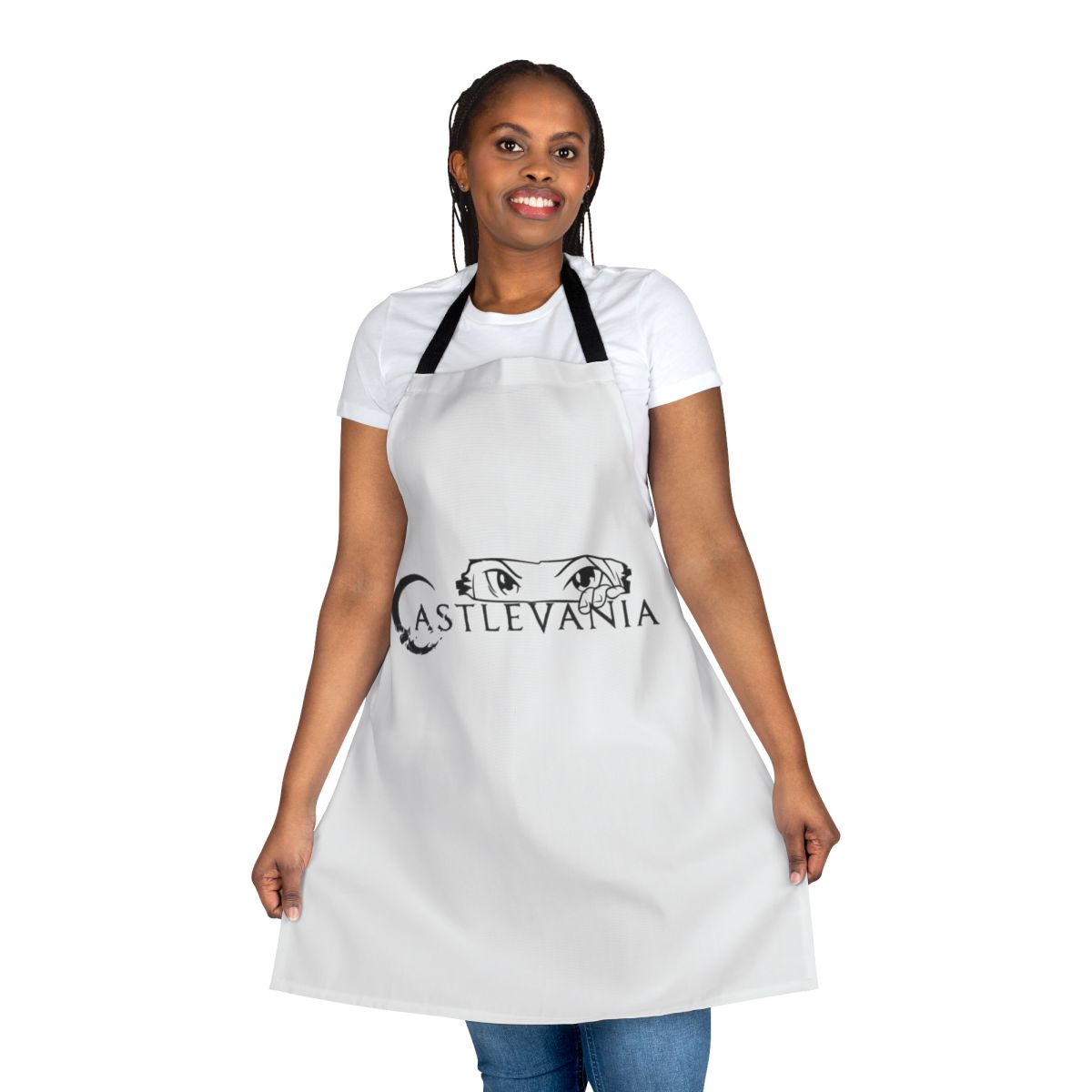 Castlevania-themed apron with stylized imagery and text