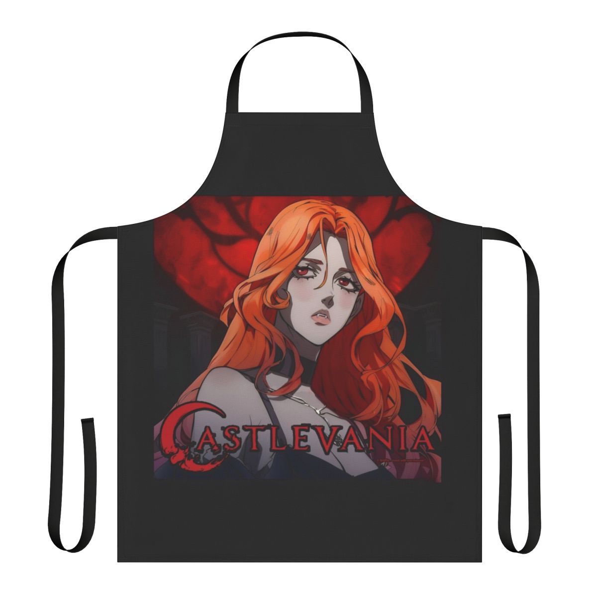 Castlevania-inspired Lenore apron featuring characters from the Netflix series
