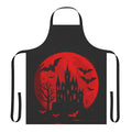 Minimalist red apron with Castlevania-inspired castle silhouette design
