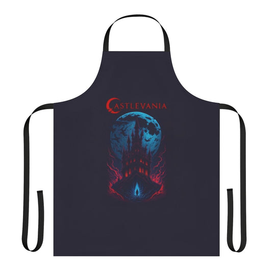 A dark and Gothic apron featuring imagery inspired by the Castlevania series