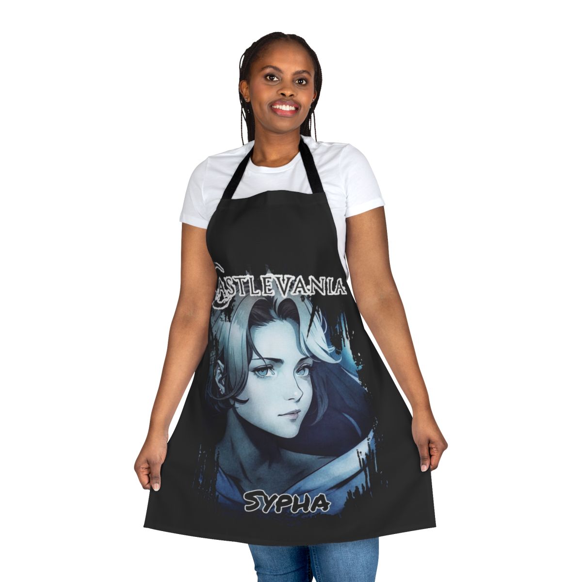 Castlevania-inspired apron featuring the mage character Sypha Belnades