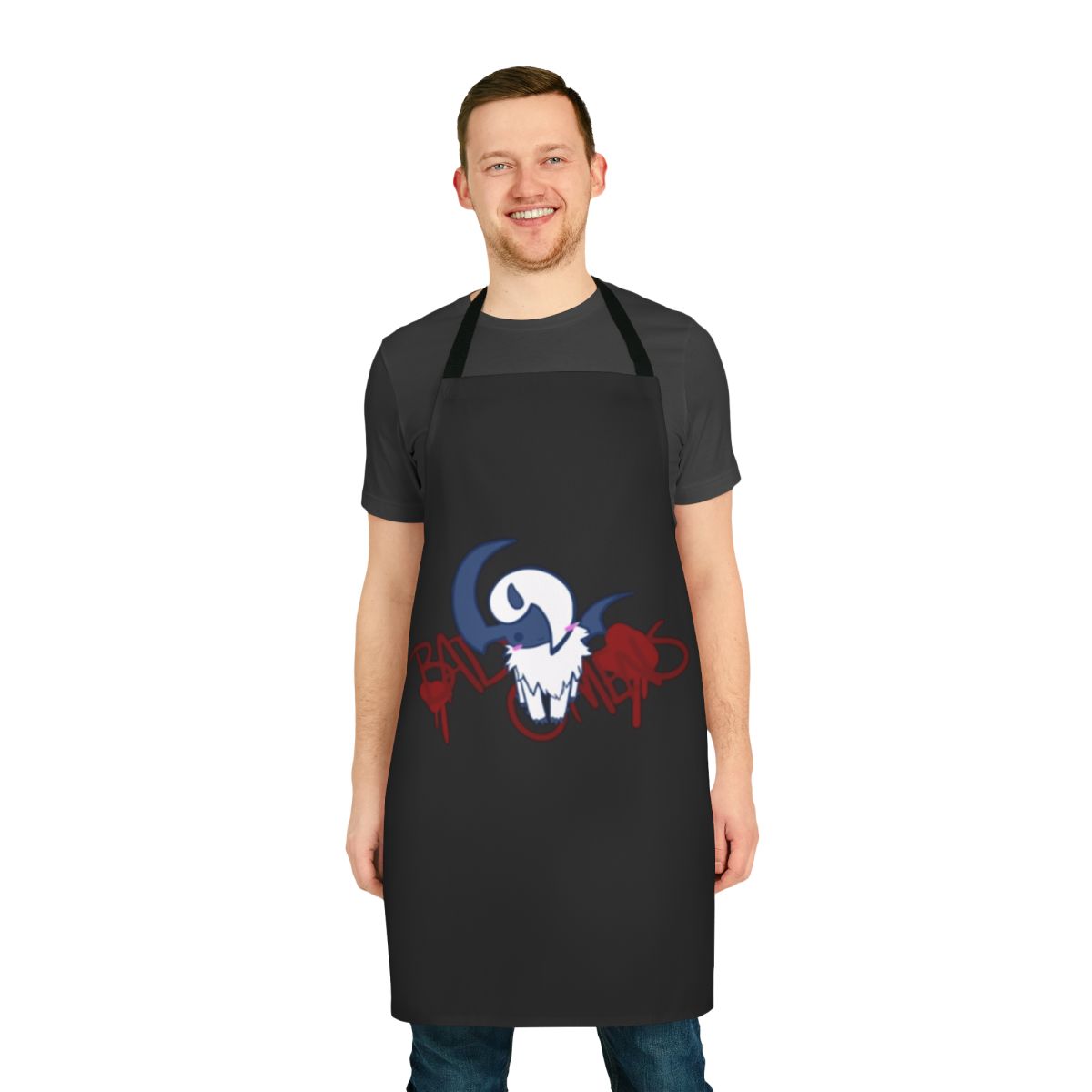 A v-neck apron with a Castlevania-themed sarcastic and humorous design