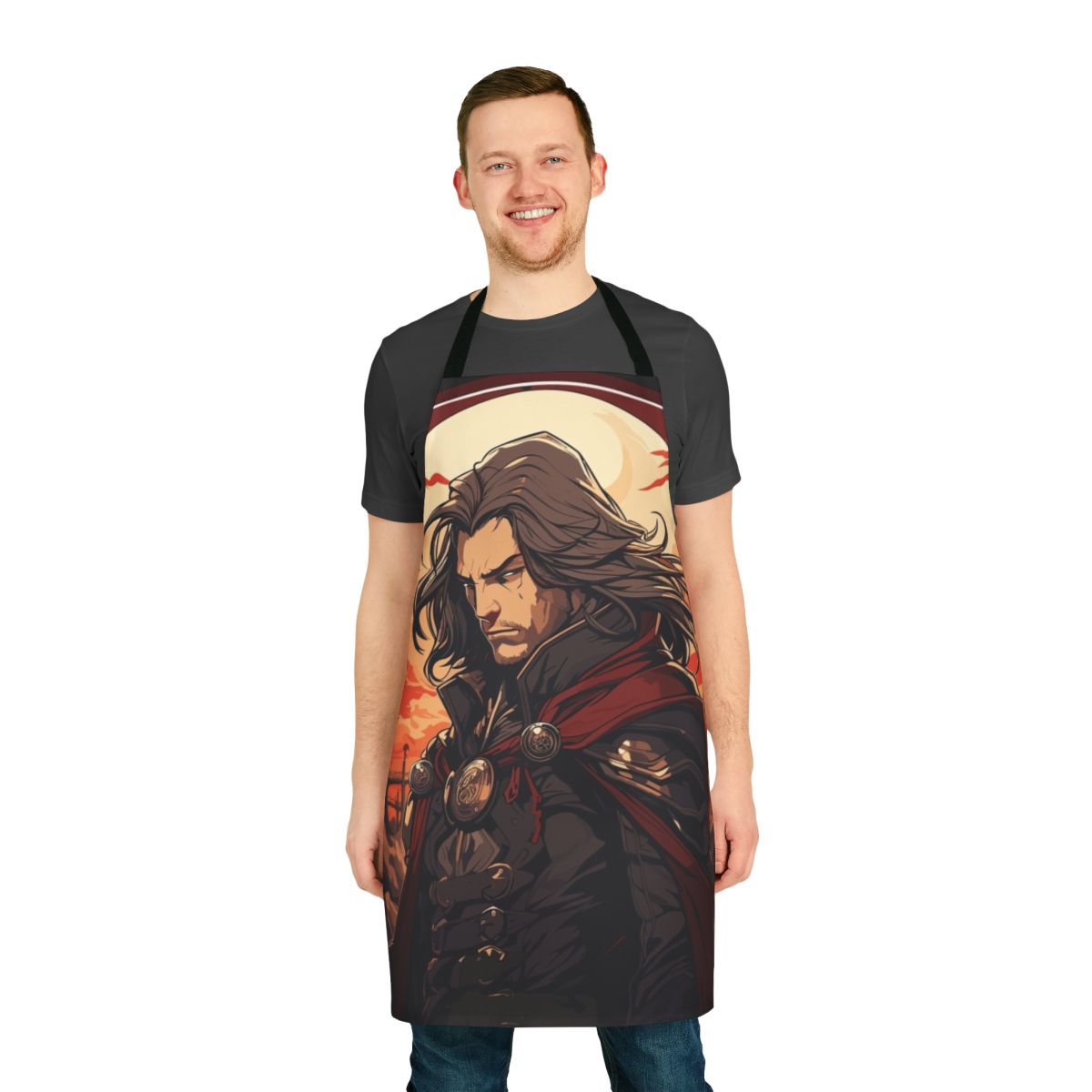 Castlevania-themed apron with vampire and retro gaming design