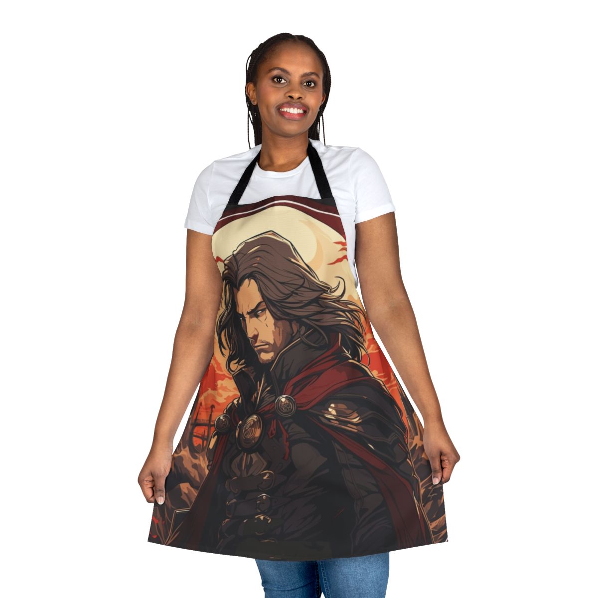 Castlevania-themed apron with vampire and retro gaming design