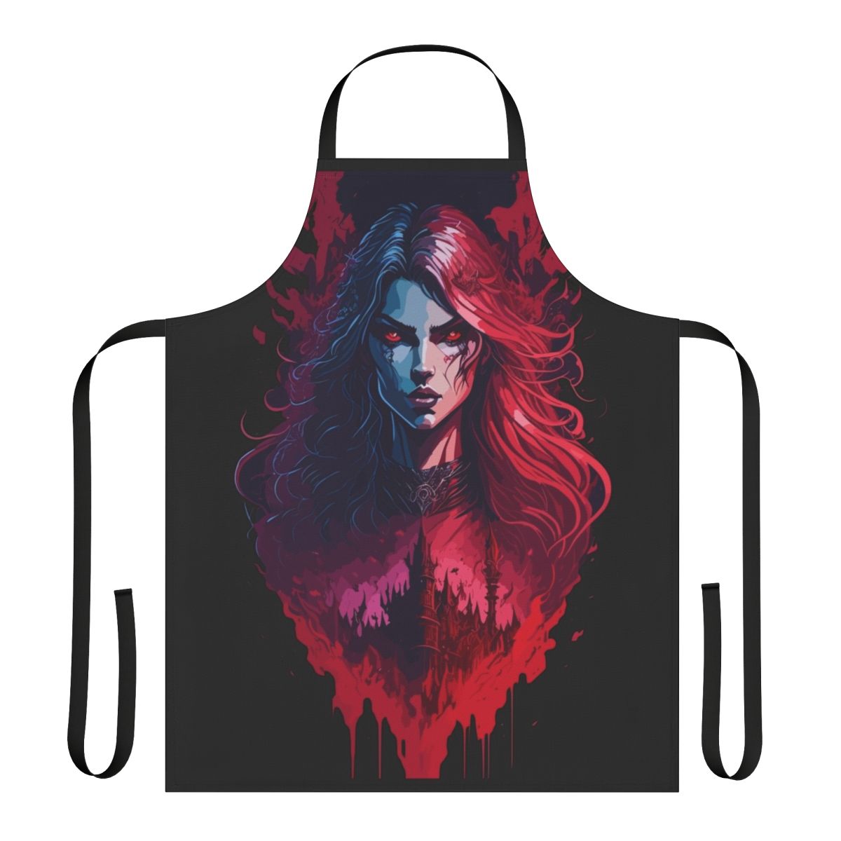 Castlevania-inspired apron featuring the character Carmilla from the Netflix series