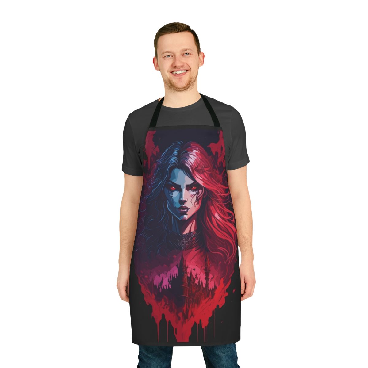 Castlevania-inspired apron featuring the character Carmilla from the Netflix series