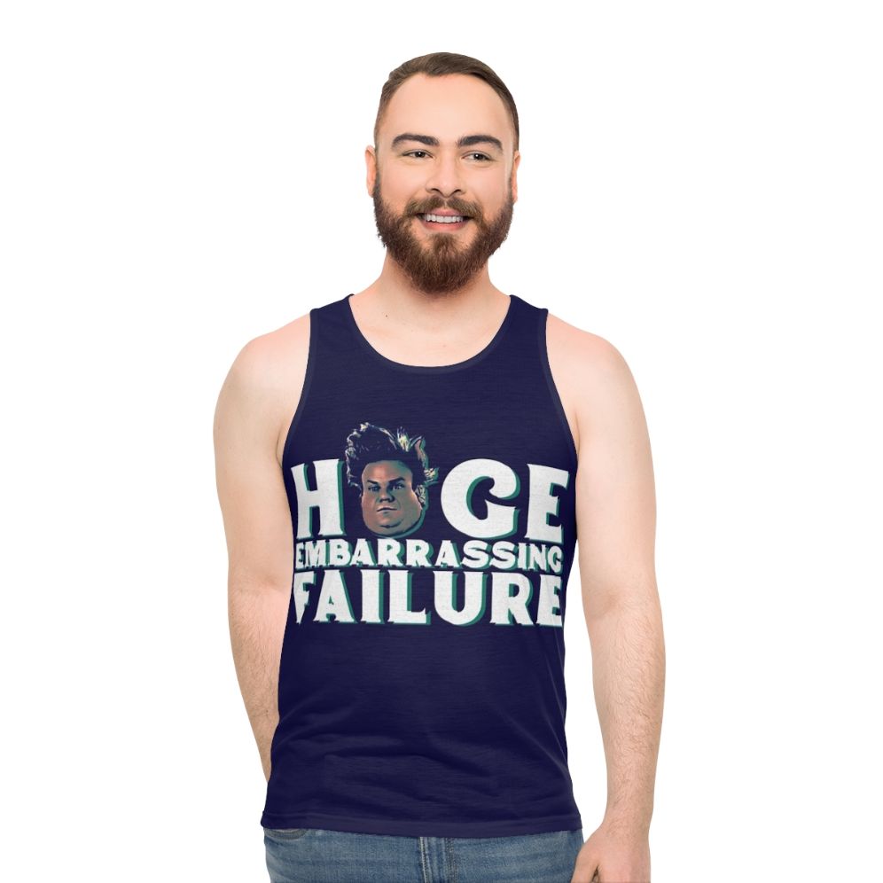 Unisex tank top featuring Chris Farley's iconic 'Huge Embarrassing Failure' character