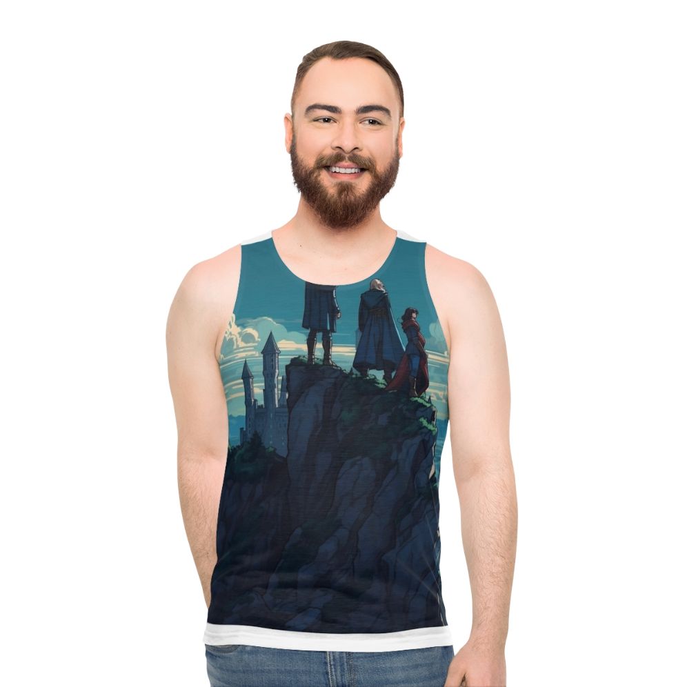 Castlevania inspired unisex tank top featuring Trevor, Sypha, and Alucard
