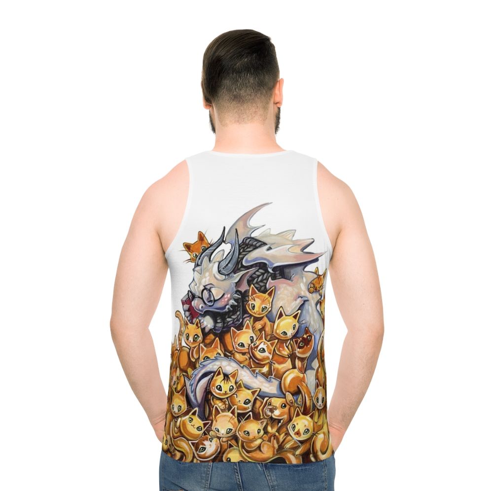 Unisex tank top featuring a cat dragon hoarding golden kittens