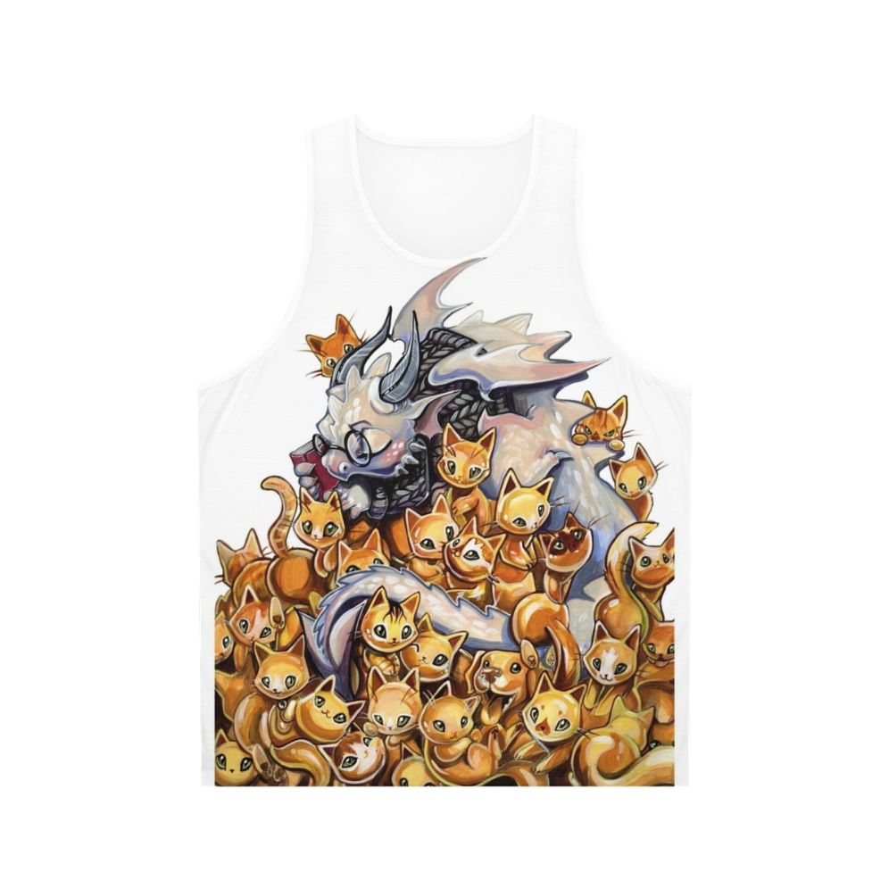 Unisex tank top featuring a cat dragon hoarding golden kittens