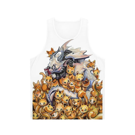 Unisex tank top featuring a cat dragon hoarding golden kittens