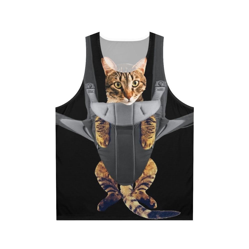 Cute tabby cat in a baby carrier printed on a unisex tank top
