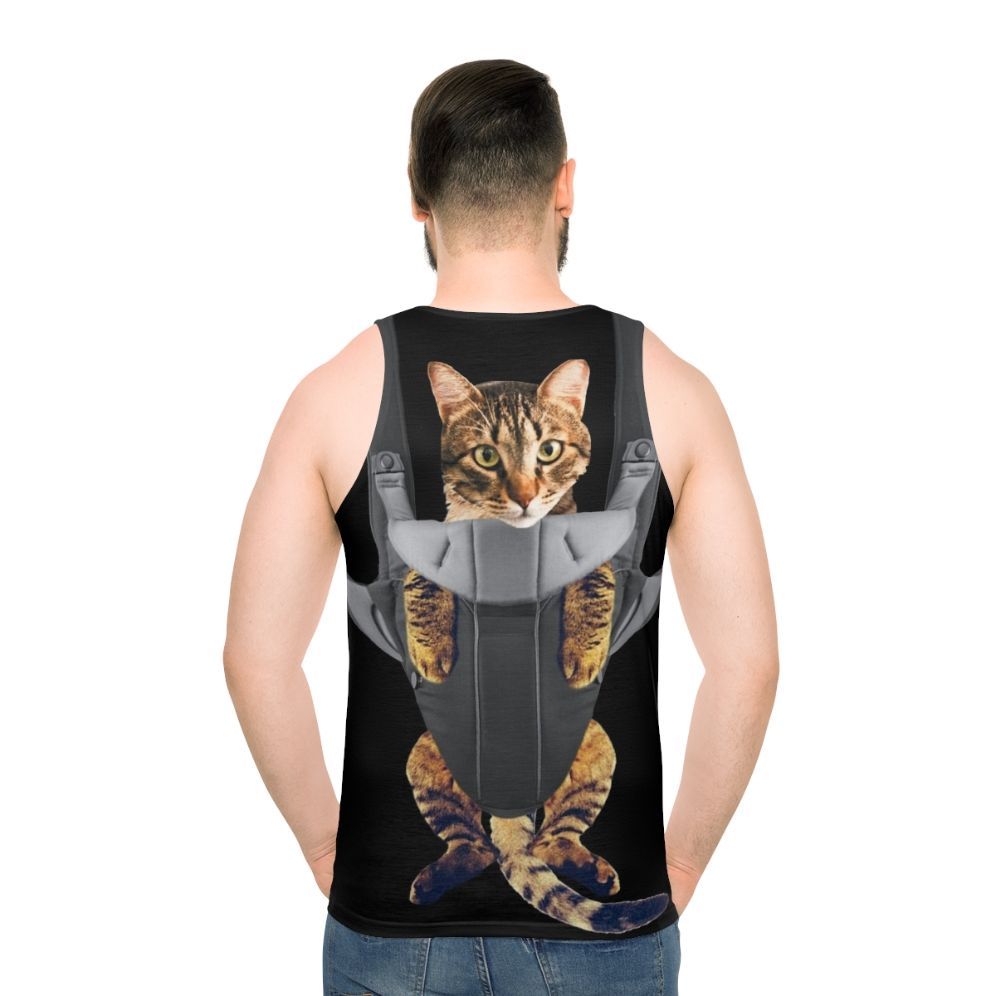 Cute tabby cat in a baby carrier printed on a unisex tank top