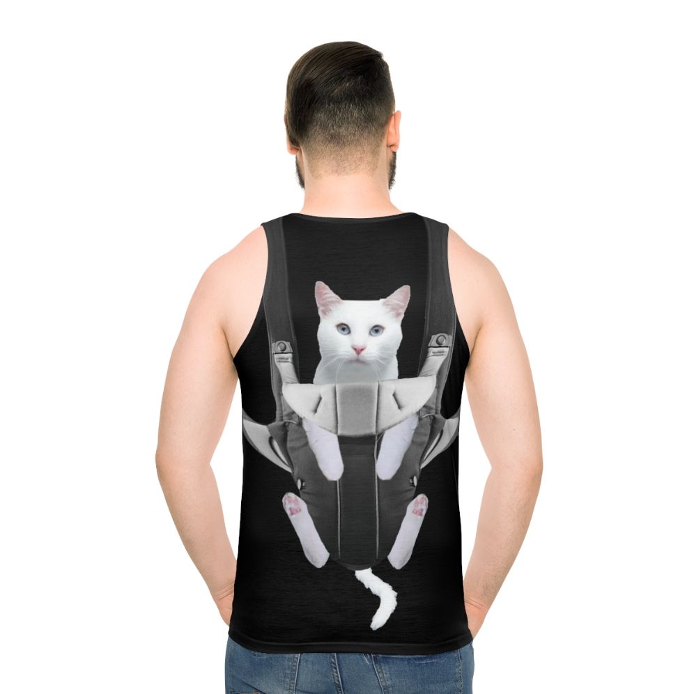 Cute tabby cat in a baby carrier on a unisex tank top