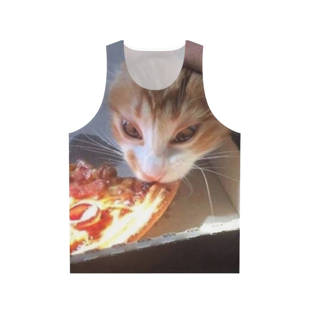 Cat licking pizza unisex tank top
