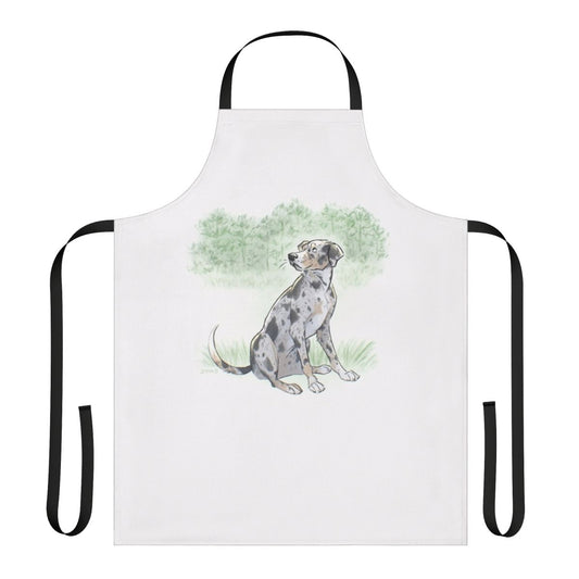 Catahoula leopard dog-themed apron with merle pattern and breed name