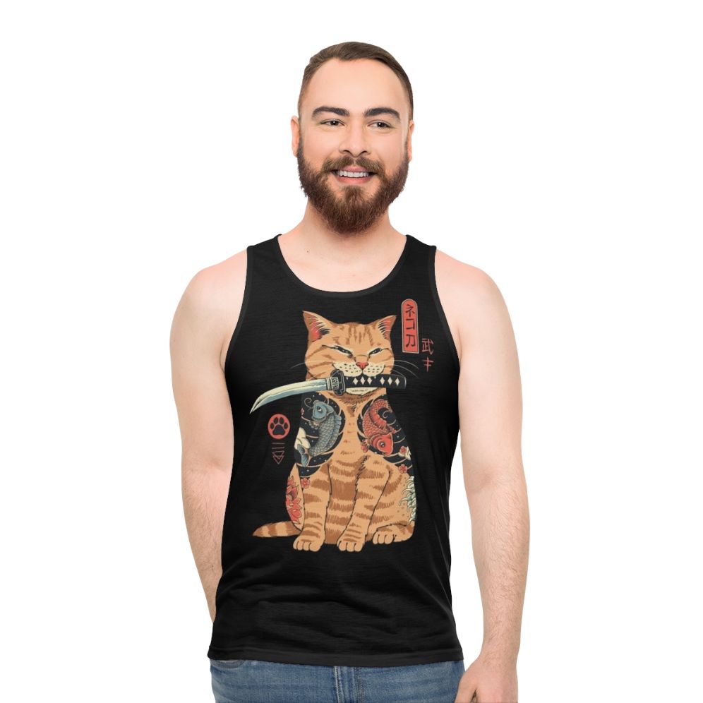 Catana Unisex Tank Top with Japanese-Inspired Cat Design