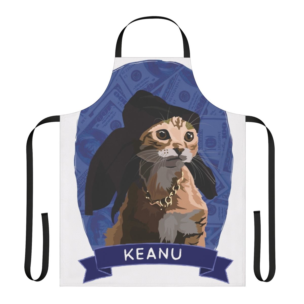 Cats of Cinema Themed Apron featuring feline art inspired by Keanu Reeves movies