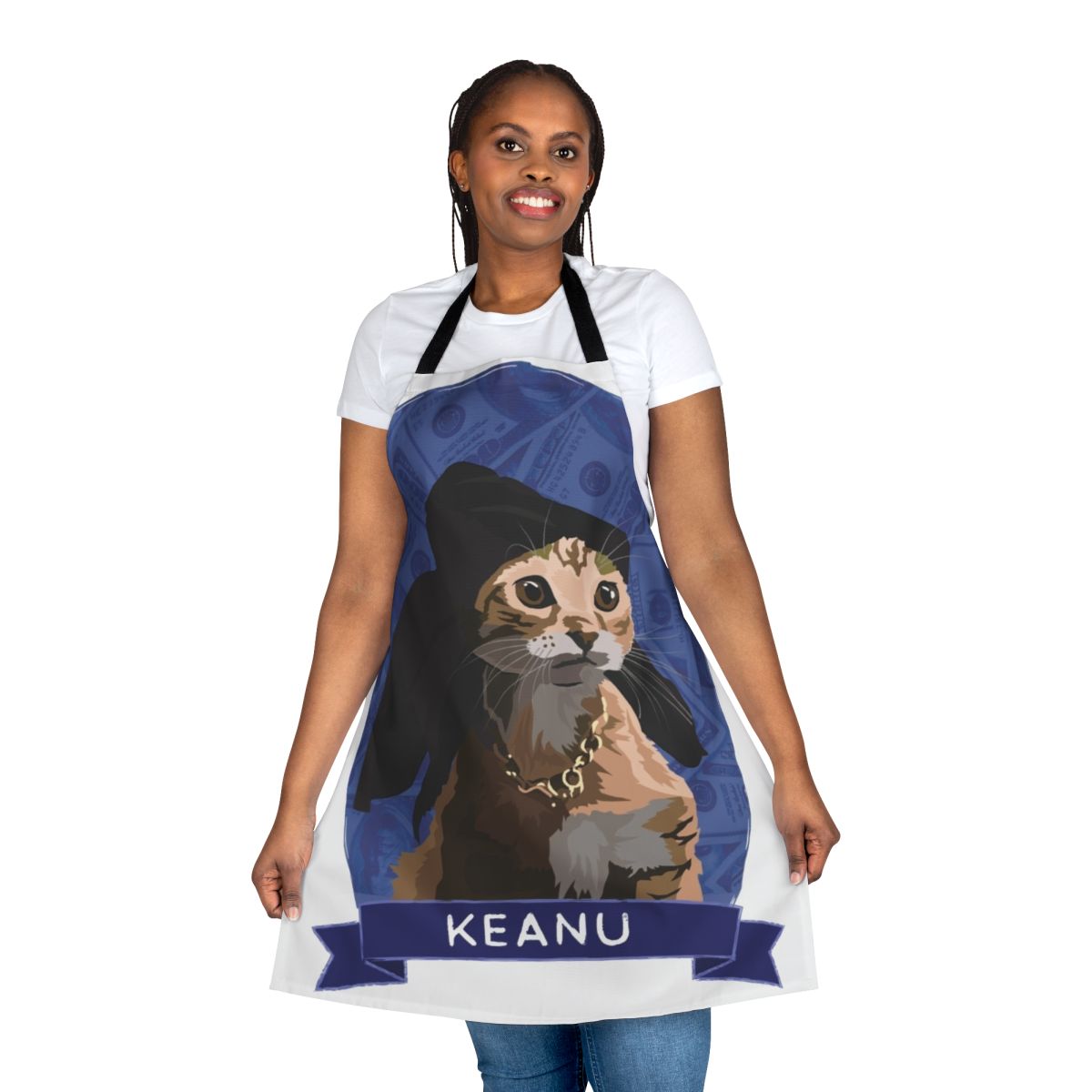 Cats of Cinema Themed Apron featuring feline art inspired by Keanu Reeves movies