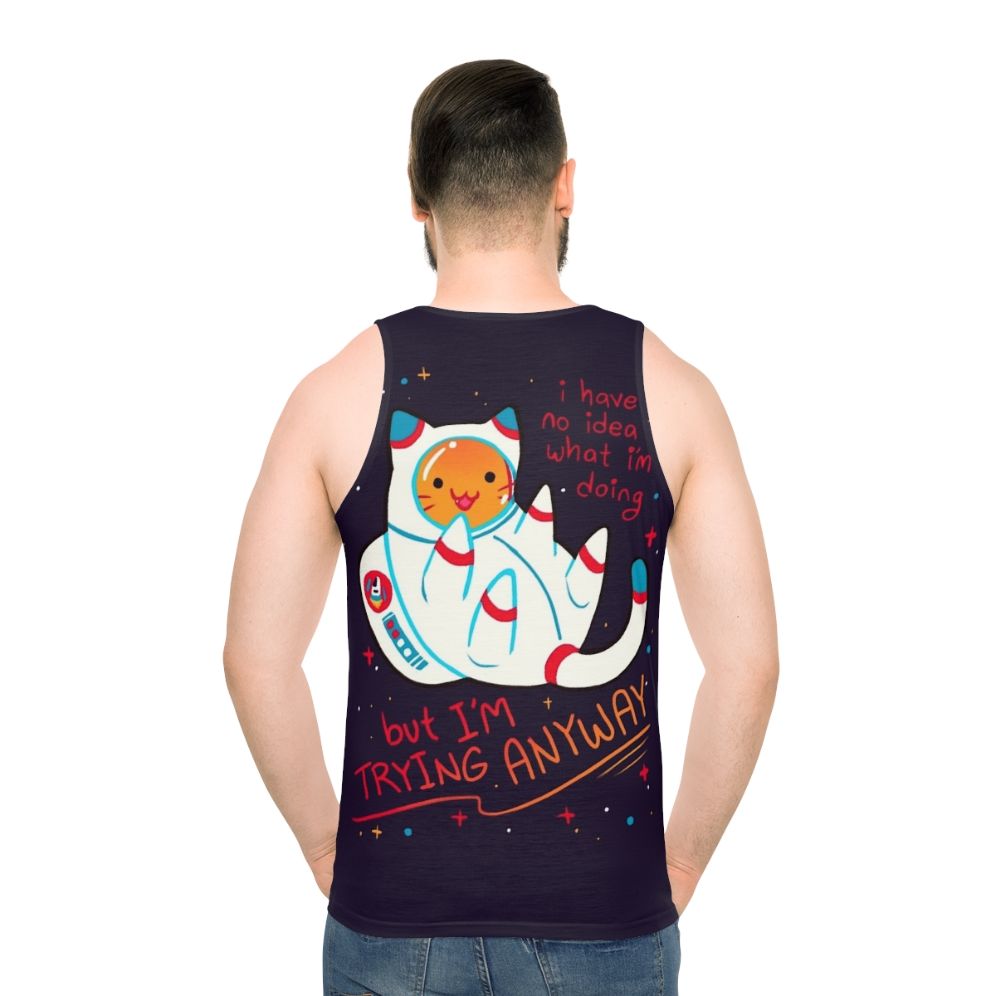 Catstronaut unisex tank top with the text "I'm Trying Anyway"
