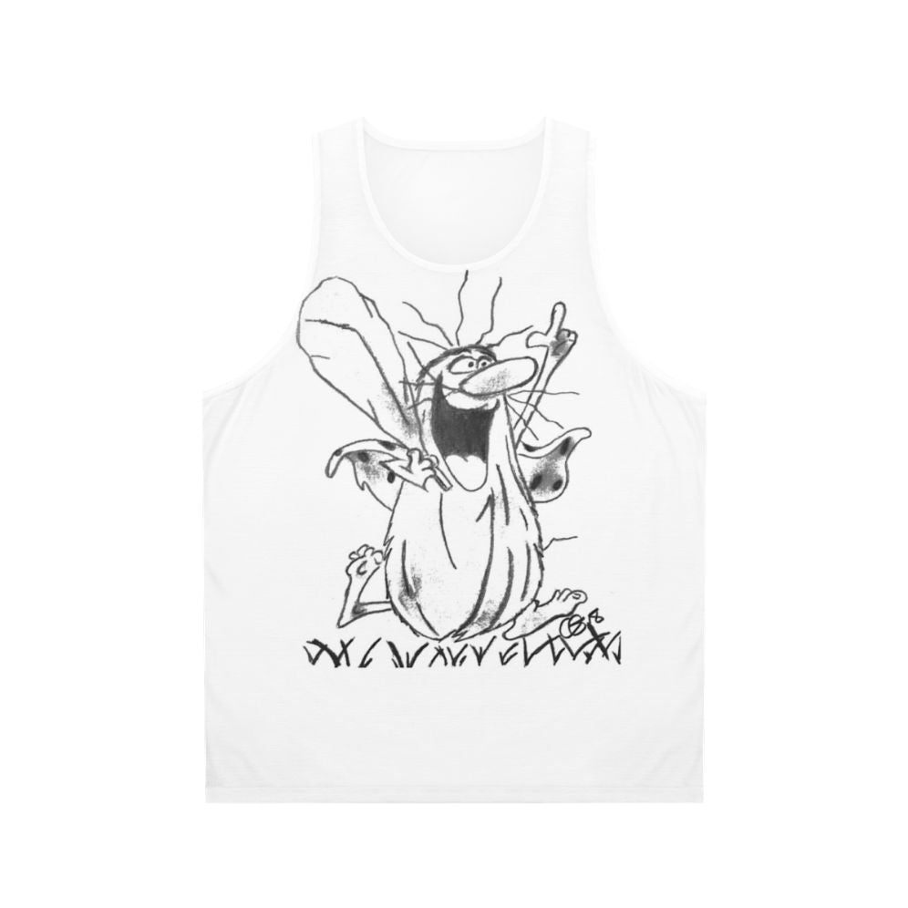 Caveman character printed on a unisex tank top