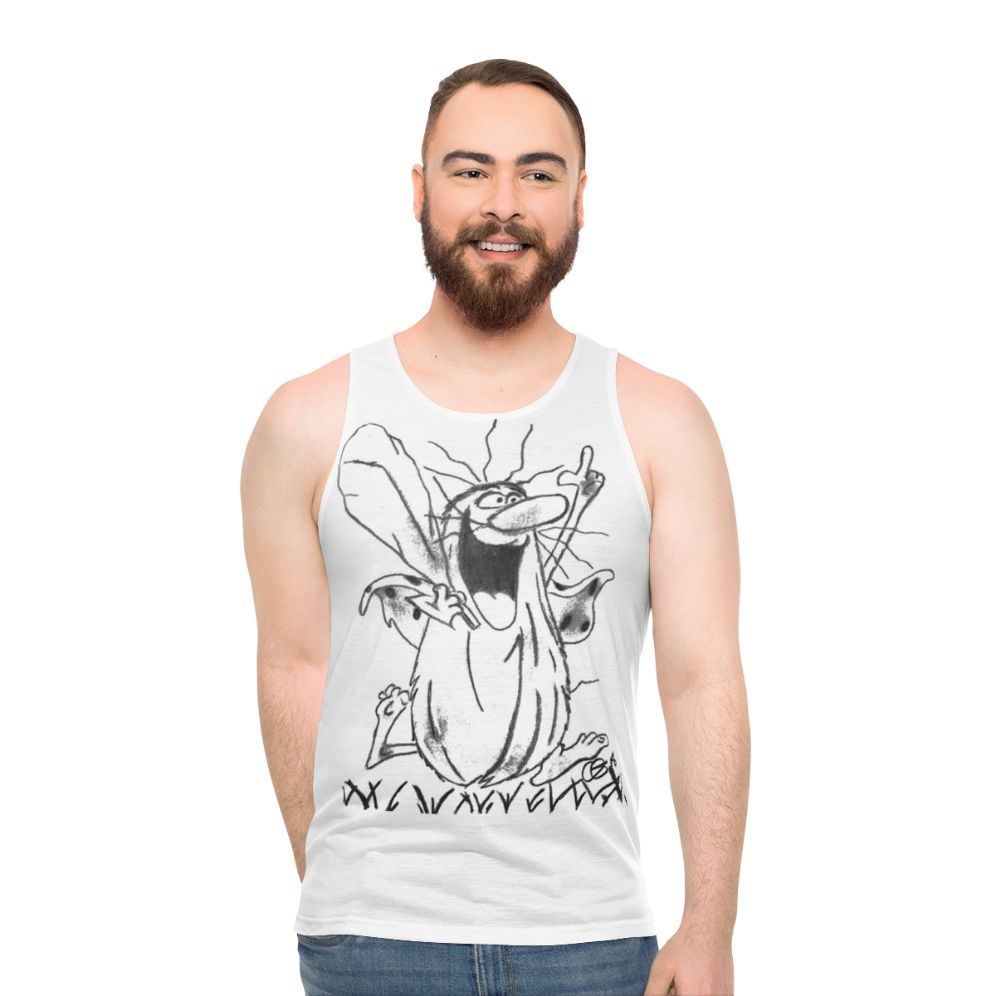 Caveman character printed on a unisex tank top