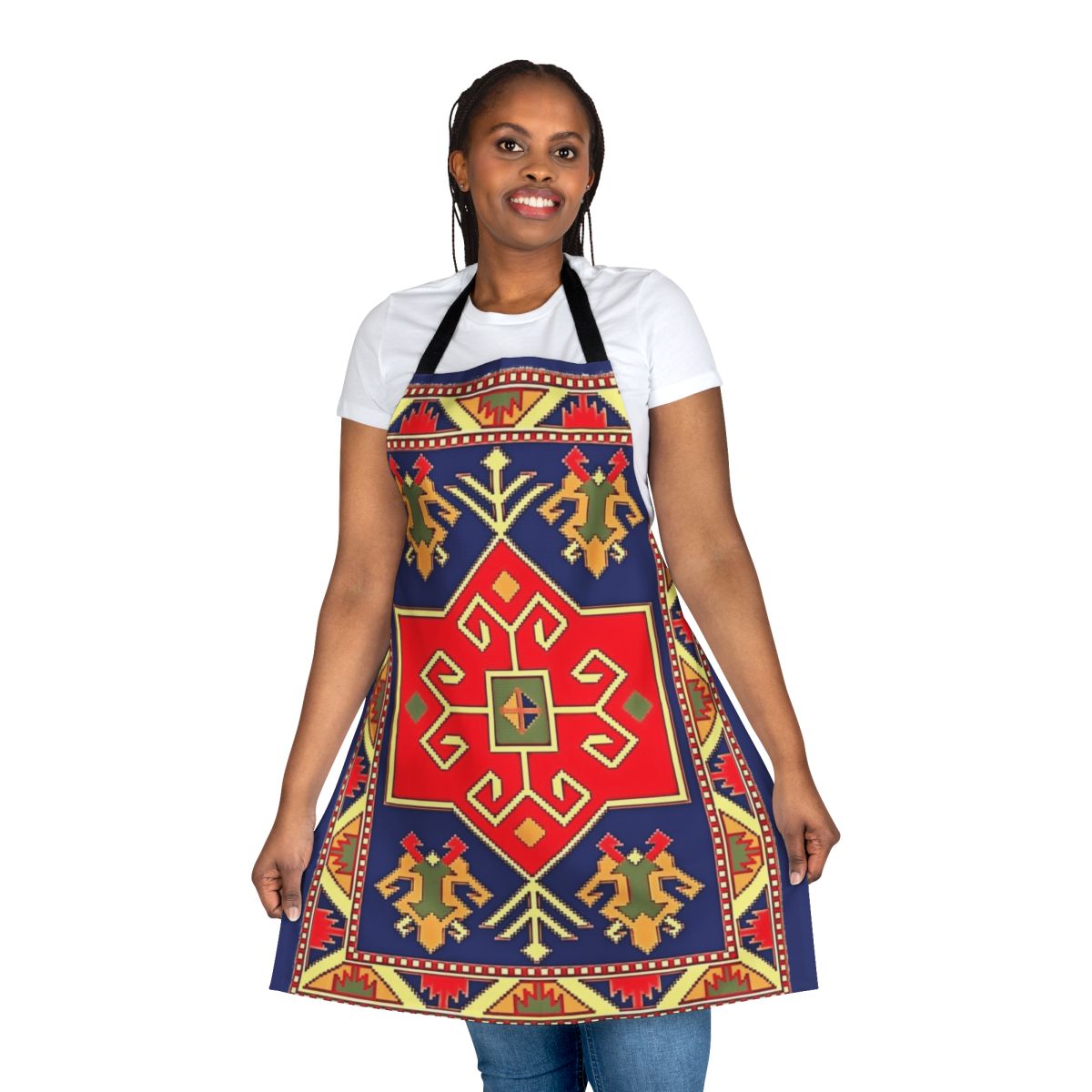 Vibrant apron featuring ancient Armenian art and cultural patterns