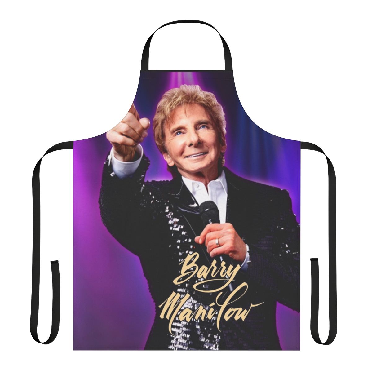 A high-quality apron featuring the hits of legendary singer-songwriter Barry Manilow.