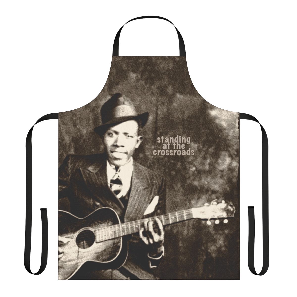 Blues-inspired apron featuring blues icons and imagery