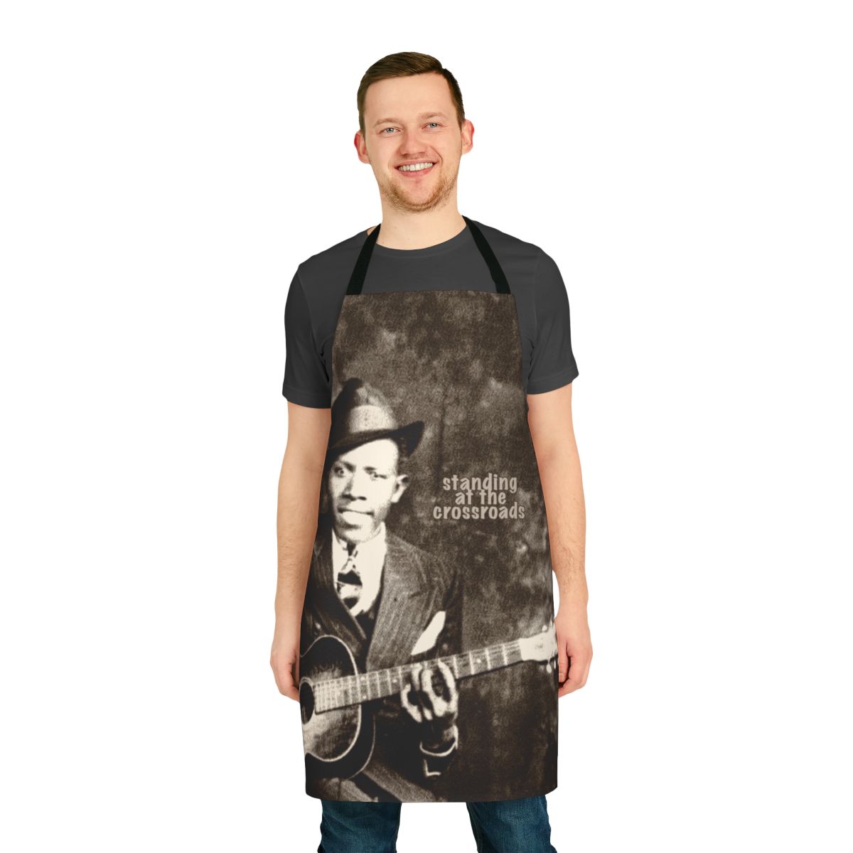 Blues-inspired apron featuring blues icons and imagery