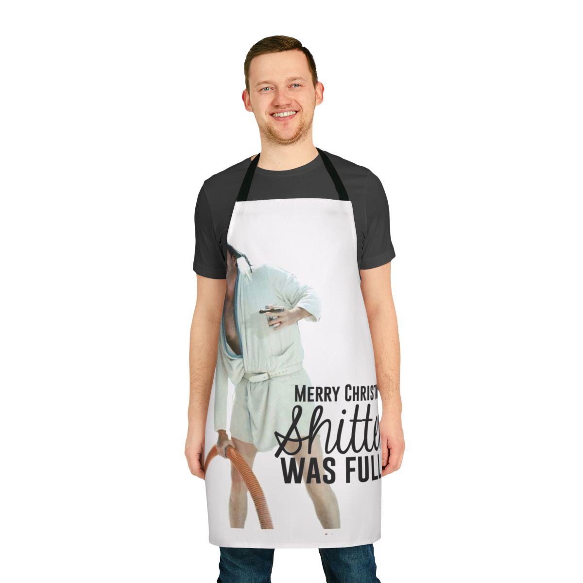 Cousin Eddie-themed Christmas apron featuring iconic characters and quotes from National Lampoon's Christmas Vacation