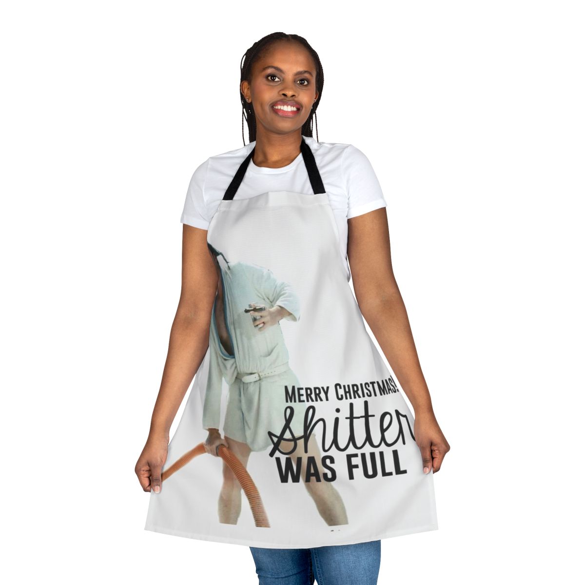 Cousin Eddie-themed Christmas apron featuring iconic characters and quotes from National Lampoon's Christmas Vacation