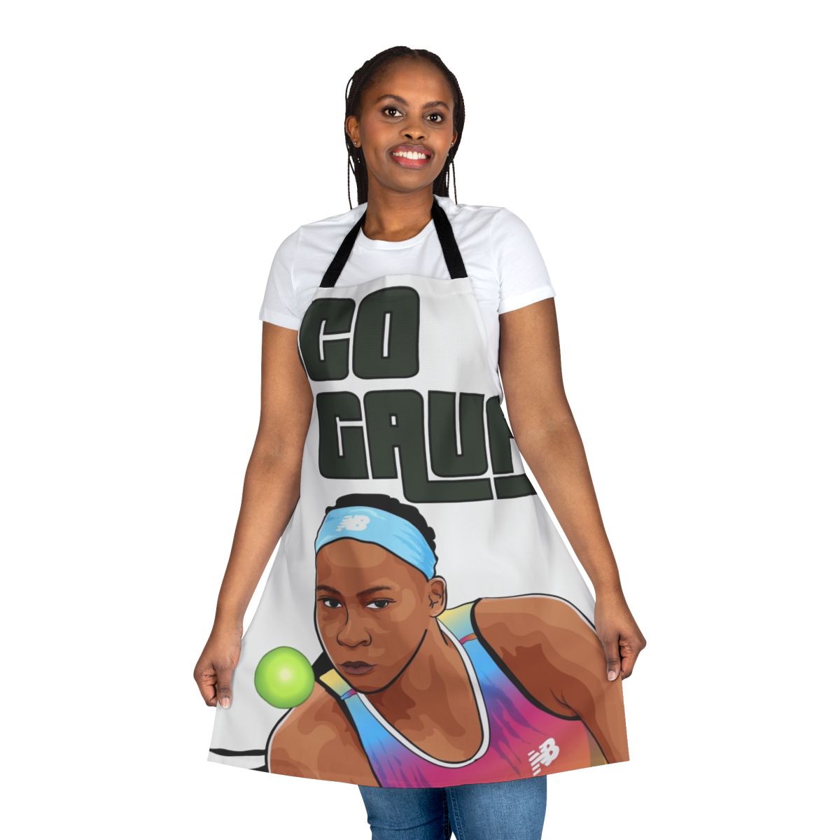 Coco Gauff-inspired apron featuring vector art of the American tennis star