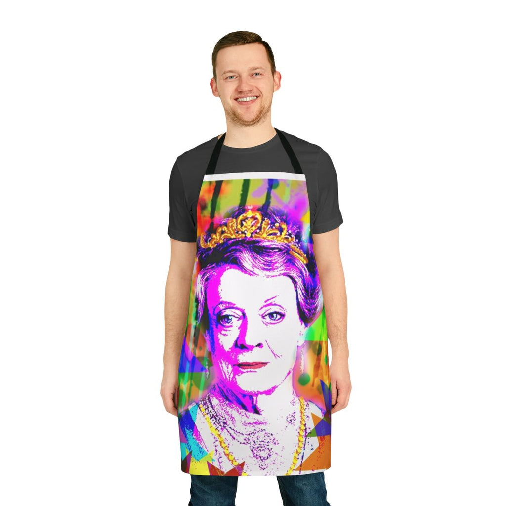 Dame Maggie Smith LGBTQ+ inspired apron with a rainbow design