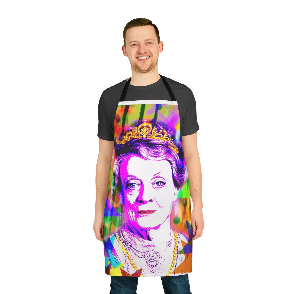 Dame Maggie Smith LGBTQ+ inspired apron with a rainbow design