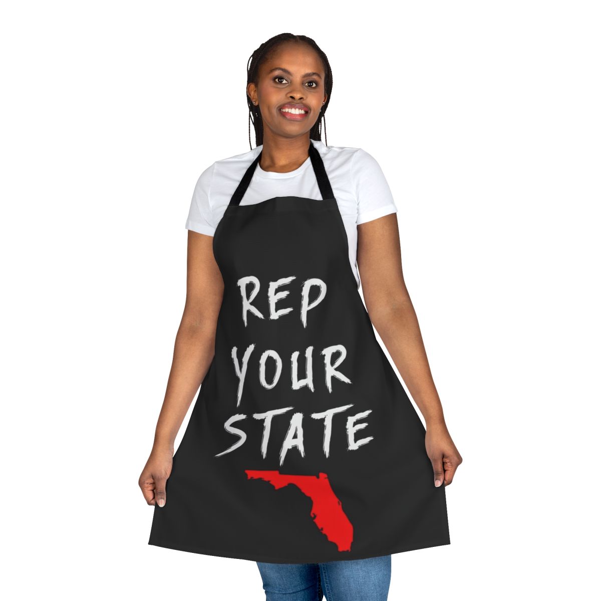 A stylish and durable apron featuring the state of Florida design