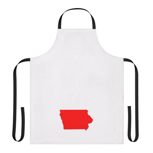 Iowa state pride apron featuring the Iowa flag design